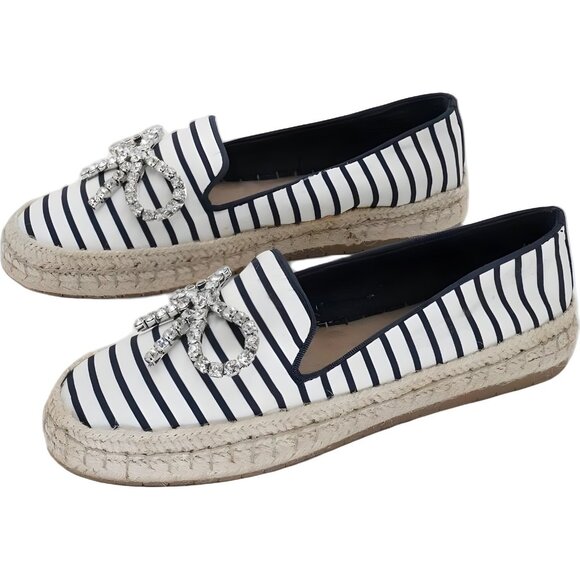 On 34th Jaylaa Striped Espadrille Flats Navy with Bow US 7M - Picture 2 of 6